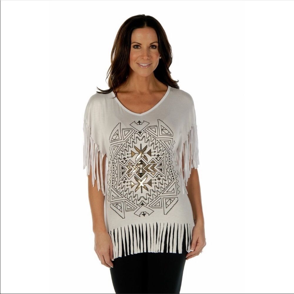 Liberty Wear Native Diamond Distressed Fringe Tunic 4X - Picture 2 of 2